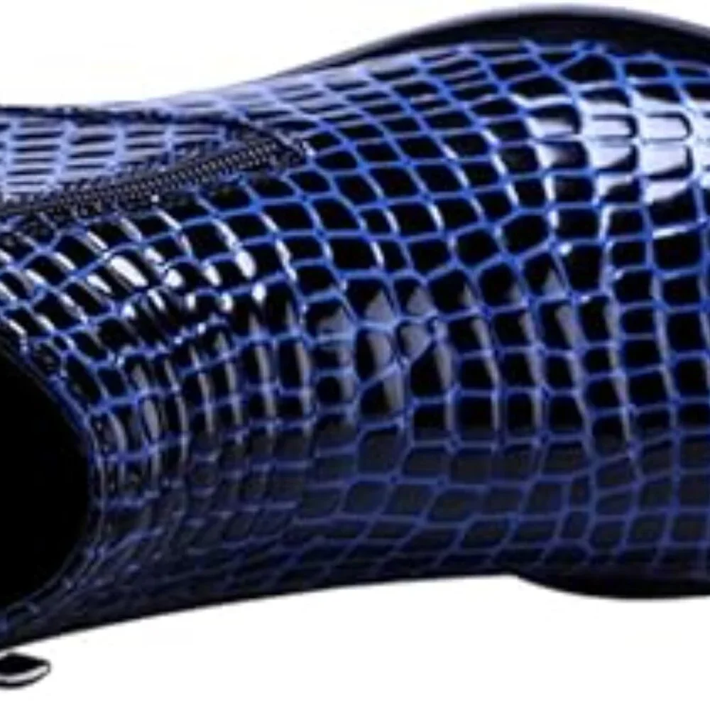Santimon Men's US 7.5 Blue‎ Alligator Patent Leather Zipper Ankle Boots